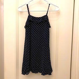 Girls 8 Navy & White Ruffle Polka Dot Dress / Sundress Spaghetti Straps